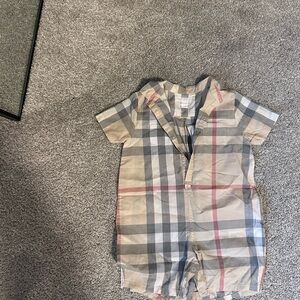Burberry Beige and Gray Checkered Kids Bodysuit